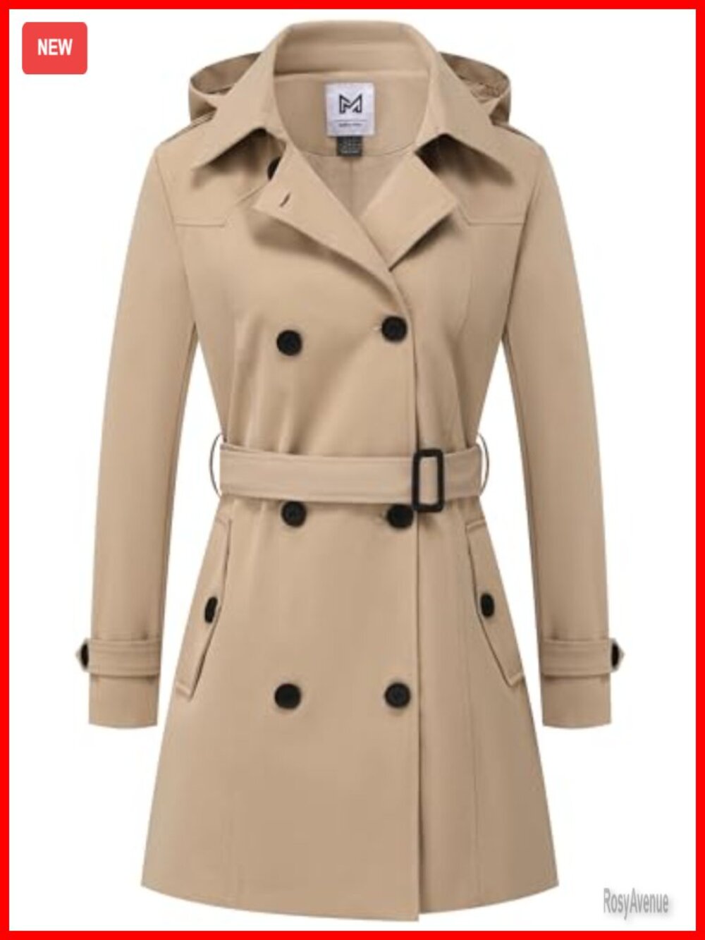 Women's Double-Breasted Belted Trench Coat Water-Resistant Lightweight Classic